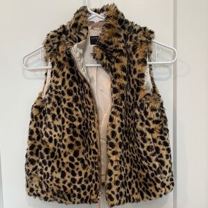 Crewcuts Girls Faux Fur Animal Print Vest—size small